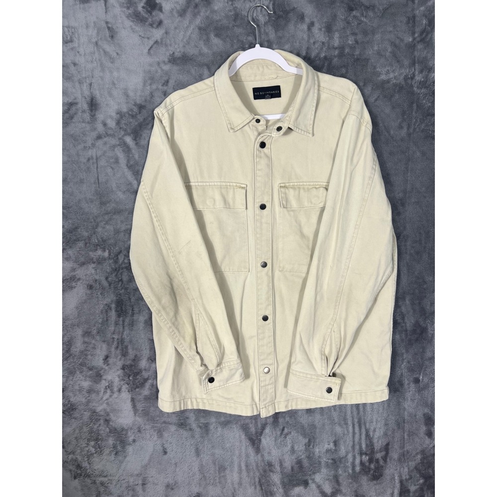 No Boundaries Mens Beige Cotton Twill Utility Shirt Jacket Shacket Size M 38-40